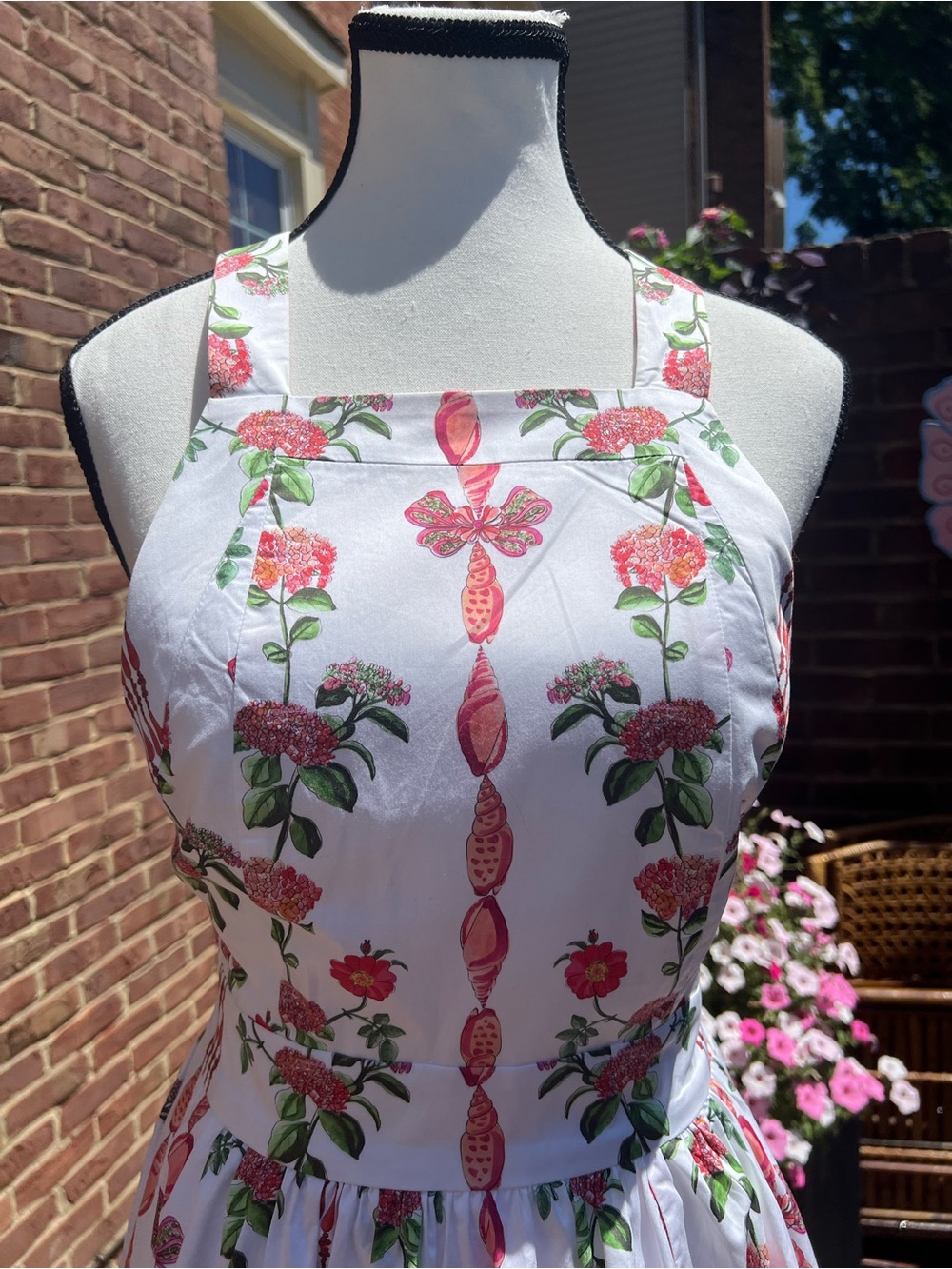 Hill House The Addie Maxi Dress Sz XS Red Shell Vine Stripe Apron Cottagecore - Picture 3 of 16